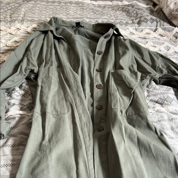Olive Green Button-Up Shacket - Picture 1 of 8